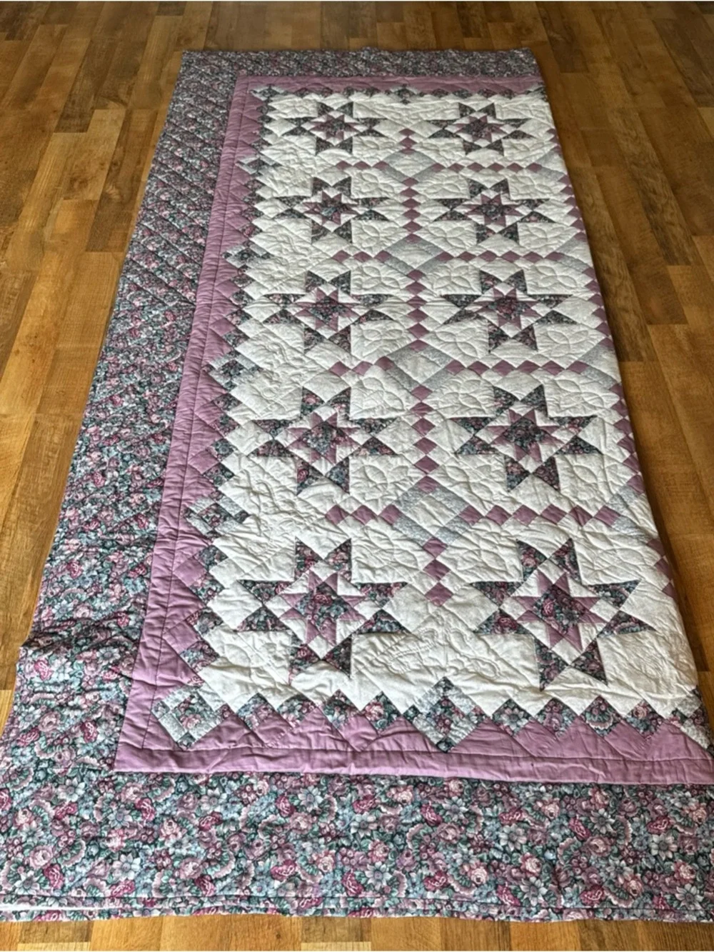 Large Handmade Star Quilt 105 x 90 Oversized Queen King Size Quilted Bedspread